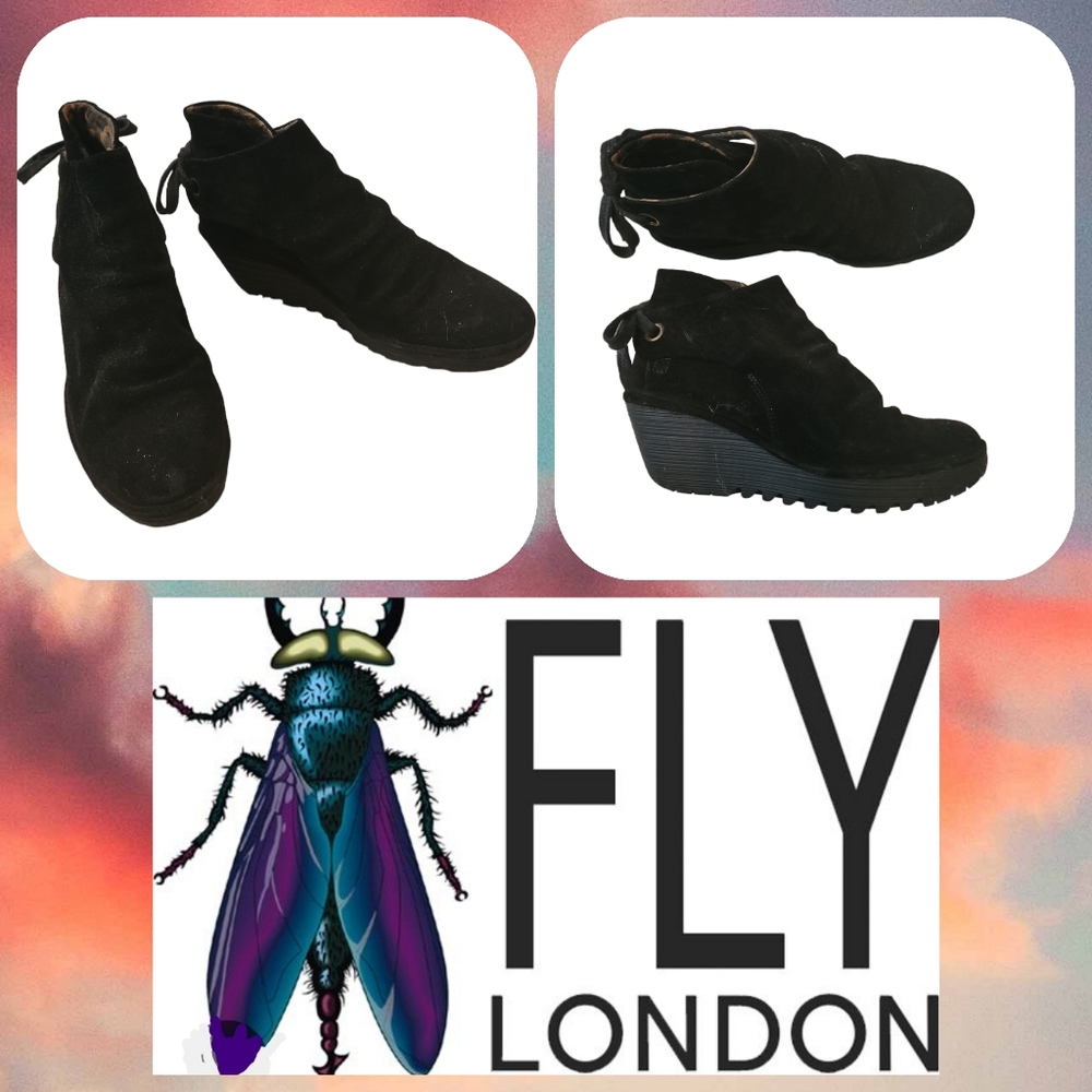 FLY LONDON black tie-back bootie